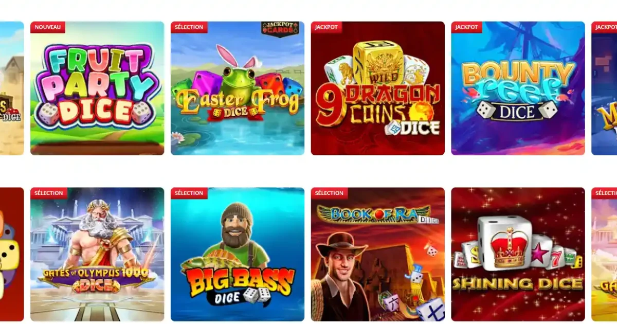 Screenshot van de Stardice casino homepage en speloverzicht